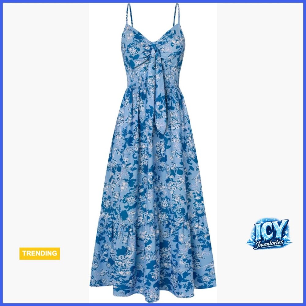 Summer Floral Maxi Dress with Pocket, Flowy Boho Beach Dress